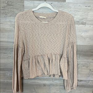 Altar’d State Cream/Beige Long Sleeve Ruffle Top